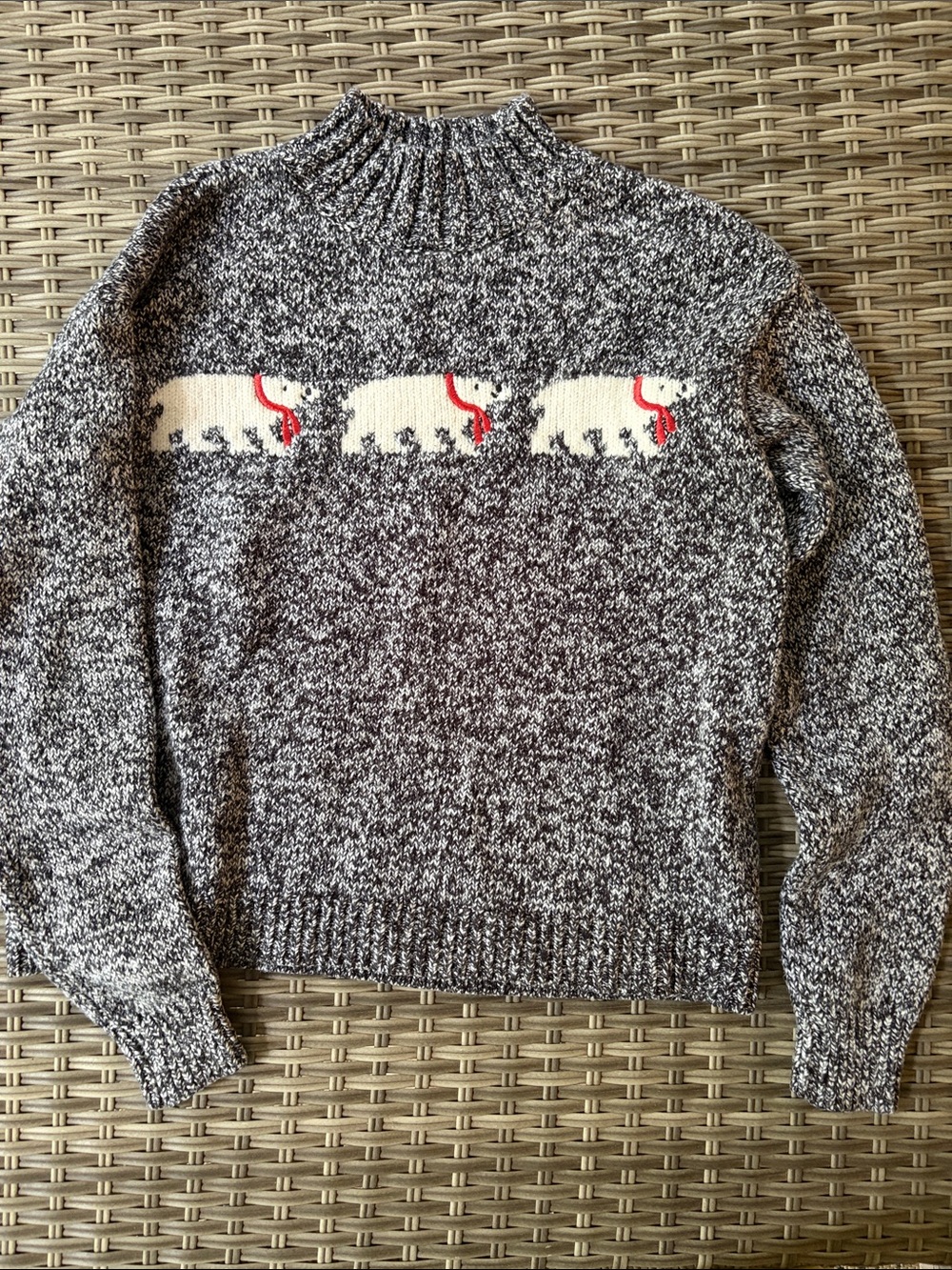 Loft Grey Marled Wool-Blend Sweater with Polar Bear Motif